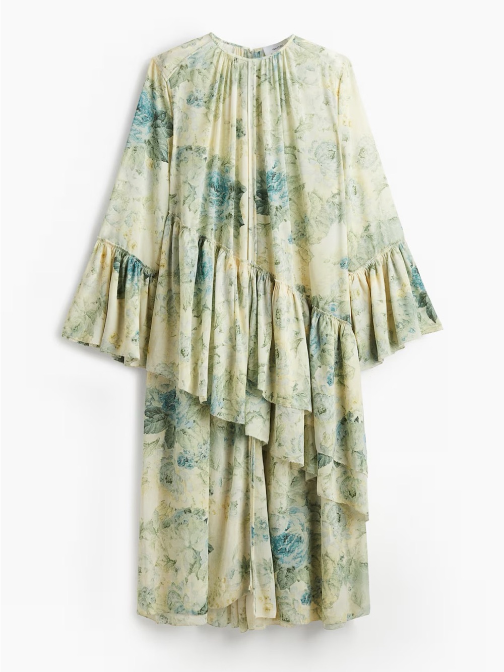 NWT H&M Studio Floral Ruffle Dress in Light Green and Blue